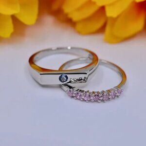 Miami Double Band Pink Studded 925 Sterling Silver Ring Size 8